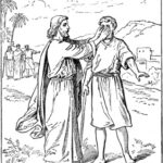 Jezus uzdrawia niewidomego, scena biblijna, kolorowanka do wydruku.