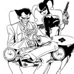 Joker i Harley Quinn z pistoletem, do kolorowania dla dzieci.