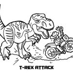 Kolorowanka dinozaura T-Rexa i motocykla dla dzieci.