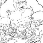 Kolorowanka King Kong z małym chłopcem w dżungli do wydrukowania.