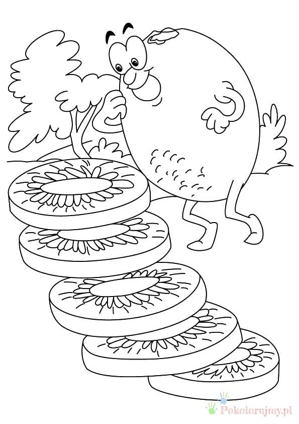 Bajkowe kiwi z plasterkami Bajkowy owoc kiwi obok kilku plasterków kiwi
