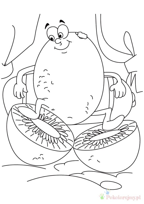 Bajkowe kiwi z połówkami owocu Bajkowy owoc kiwi siedzący między dwiema połówkami kiwi