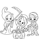 Dzieci w kostiumach halloweenowych do kolorowania i drukowania.