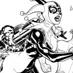 Kolorowanka Harley Quinn z postaciami z filmu.