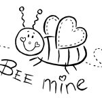 Szkic kolorowanki pszczoły z sercem i napisem Bee Mine.