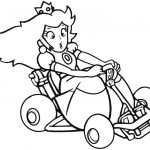 Kolorowanka Mario Kart z Princessą Peach na torze wyścigowym.