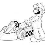 Mario Kart do kolorowania dla dzieci, czarno-biały obraz.