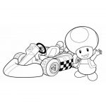 Kolorowanka Mario Kart z postacią Toad i samochodem wyścigowym.