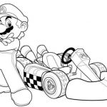 Mario Kart do kolorowania, postać Mario i samochód wyścigowy.