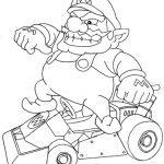 Kolorowanka Mario Kart z postacią Mario na samochodzie wyścigowym.