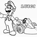 Luigi z samochodem z serii Mario Kart do kolorowania.