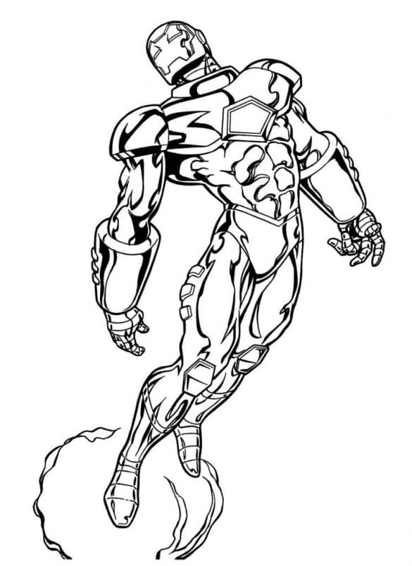Iron Man w locie - kolorowanka do wydrukowania Iron Man lecący w zbroi - kolorowanka Marvel do druku