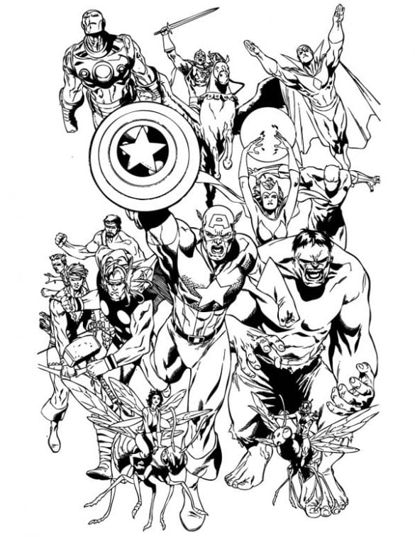 Klasyczni bohaterowie Marvela - kolorowanka Kapitan Ameryka, Hulk i duża drużyna Marvela - kolorowanka