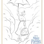 Mary Poppins z parasolką i torbą, do kolorowania dla dzieci.