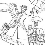 Mary Poppins z parasolem i walizką, do kolorowania dla dzieci.