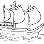 Szkic statku Mayflower do kolorowania dla dzieci.