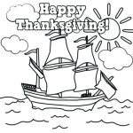 Kolorowanka statku na Thanksgiving z napisem Happy Thanksgiving!.