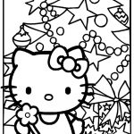 Kolorowanka Hello Kitty z choinką i ozdobami na Boże Narodzenie.