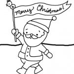 Rysunek Mikołaja z flagą z napisem Merry Christmas!.