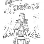 Świąteczna kolorowanka z domem i napisem Merry Christmas do druku.