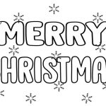 Kolorowanka z napisem Merry Christmas i świątecznymi motywami.