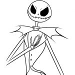Czarno-biała kolorowanka Jack Skellington z filmu "Miasteczko Halloween".