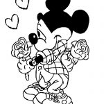 Kolorowanka Myszka Mickey z sercami na Walentynki dla dzieci.