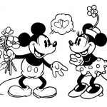 Myszki Mickey i Minnie w walentynkowej scenie do kolorowania.