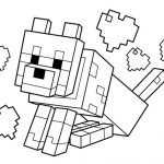 Prosta kolorowanka Minecraft z psem i serduszkami do wydrukowania.