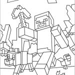 Kolorowanka Minecraft z postaciami i krajobrazem do druku.