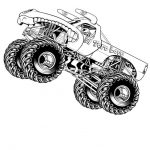 Czarno-biała kolorowanka monster truck do wydrukowania dla dzieci.