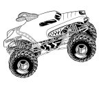 Czarno-biały monster truck do kolorowania dla dzieci.
