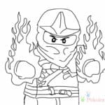 Ninjago do kolorowania, postać ninja z ogniem, dla dzieci.