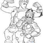 Kolorowanka do wydrukowania z postaciami Overwatch dla dzieci.