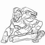 Czarno-biały obrazek robota z gry Overwatch do kolorowania dla dzieci.