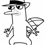 Dziobak Pepe w kapeluszu, czarno-biały obraz do kolorowania.