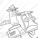 Pepe Pan Dziobak na motocyklu, czarno-biała kolorowanka do druku.