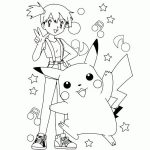 Kolorowanka Pikachu z dziewczynką do druku dla dzieci.