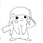 Pikachu z czapką do kolorowania dla dzieci.
