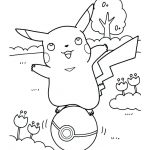 Kolorowanka Pikachu na piłce do wydruku dla dzieci.