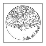 Kolorowanka z pokeball i różnymi pokemonami do kolorowania.