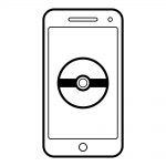 Smartfon z ikoną Pokéball na ekranie, idealne do kolorowania dla dzieci.