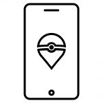 Prosta ilustracja telefonu z ikoną Pokéball na ekranie.