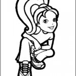 Polly Pocket w stylu kreskówkowym, gotowa do kolorowania dla dzieci.