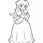 Królewna Peach do kolorowania dla dzieci, czarno-biała ilustracja.