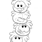 Cztery urocze postacie Puffles do kolorowania dla dzieci.