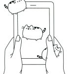 Urocze rysunki Pusheen na telefonie do kolorowania dla dzieci.