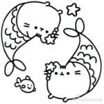 Czarno-biała kolorowanka Pusheen i dwa kotki do wydrukowania.