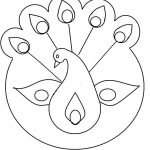Prosta kolorowanka Rangoli z pawiem do wydrukowania.