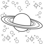 Prosta czarno-biała ilustracja Saturna do kolorowania dla dzieci.